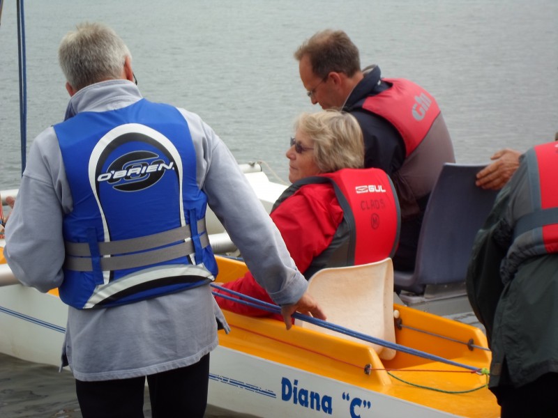Ann setting sail with Roger helping and Paul at the  helm15th Sept 2012