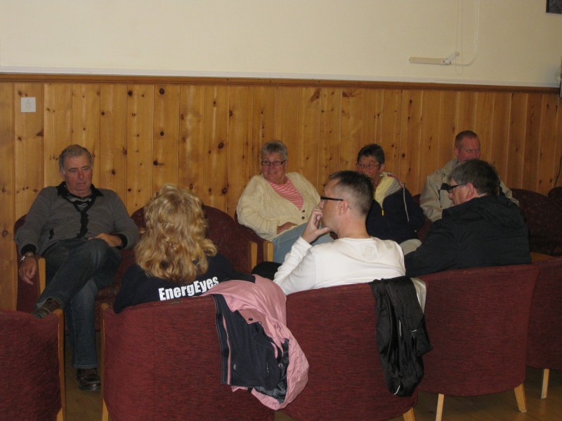 Chilling out on our first night - Russ, Babs, June, Paul, Ernest, Nick, Aileen