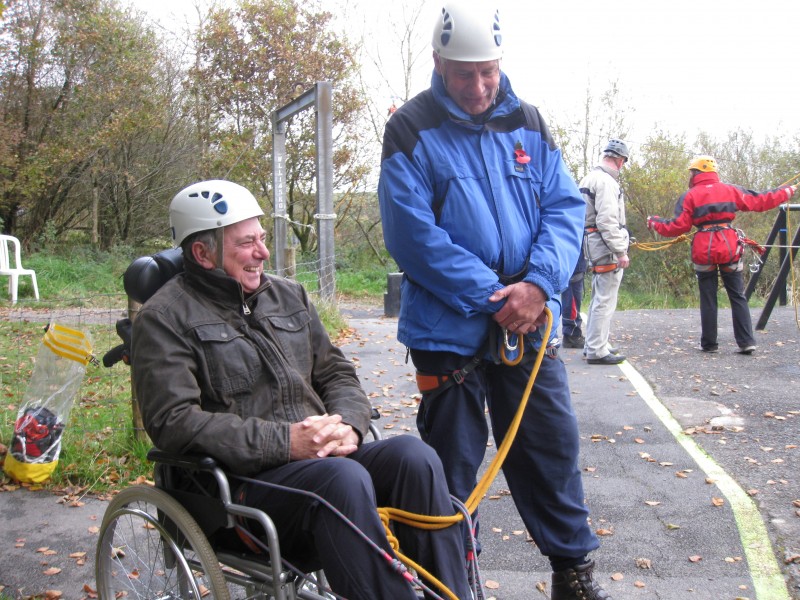 Spud and Russ preparing to abseil with the wheelchair 30th October 2012