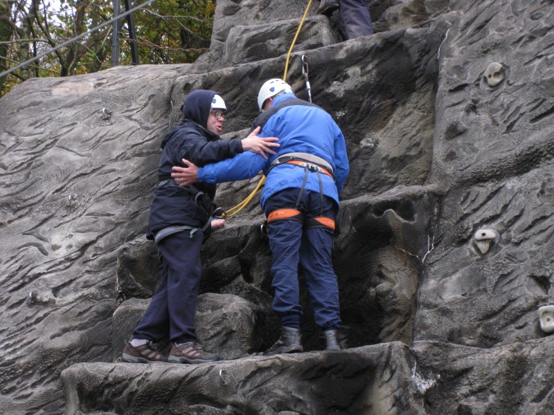 James helping Spud up the wall - after James had stood on Spud&#039;s foot!