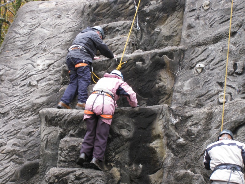 June and Aileen rock climbing