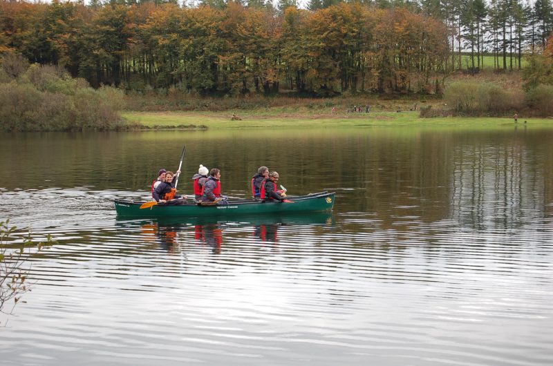 Playing a canoeing game........