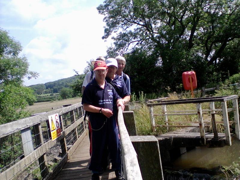 Phillip, Spud, Ernest &amp; Andrew on the bridge across the River Yeo at Congresbury