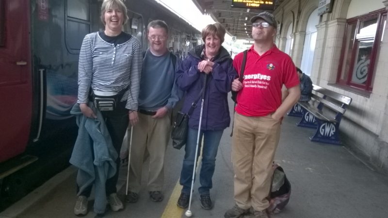 Su Camper, Andrew Lindell, Jean Bless and James Derrick on the platform at Exeter St David's Railway Station at the beginning of their holiday