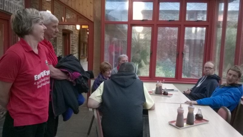 Su, Spud, Jean, Russ, James, Alun and a back view of Matthew. They are in the conservatory before undertaking our morning activity.