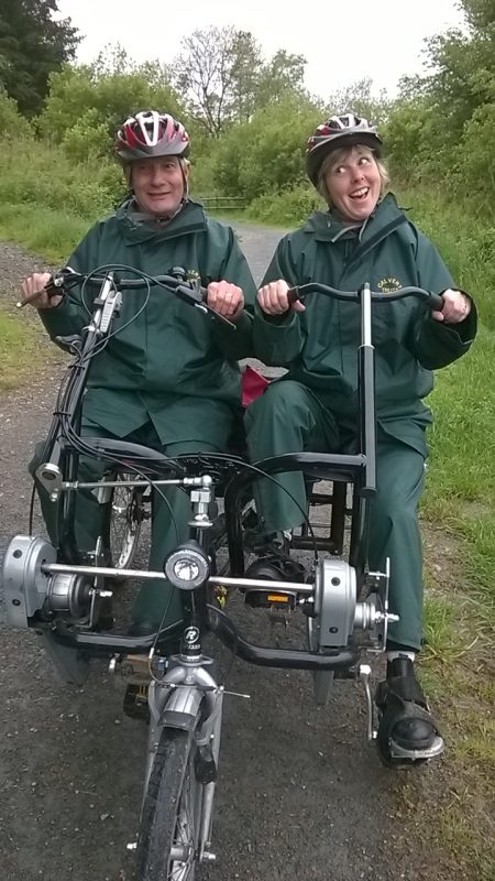 Spud and Su riding the side by side tandem bike which cost upwards of £6,000 to purchase. Wow!!