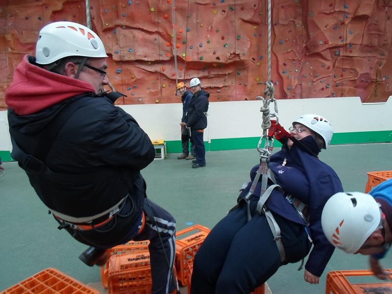 Matthew and Jayne coming down from the crate stacking, wow!