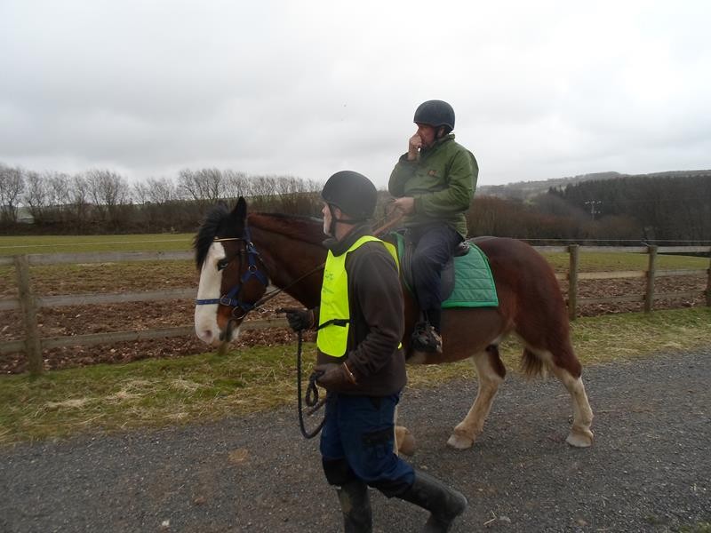 Tony being very brave, he's never ridden a horse before, at his age too!