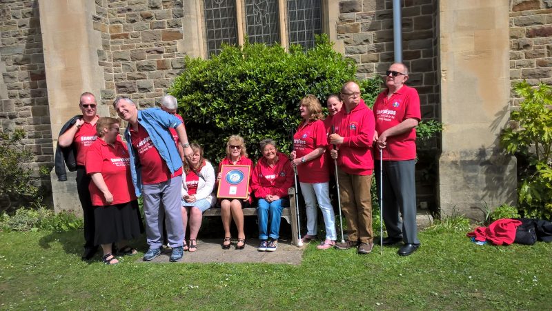 THIS PHOTO HAS A FUNNY STORY ATTACHED TO IT. WHILST TRYING TO SEAT EVERYONE JOHN, BLUE JACKET, COULDN'T MOVE AS HIS FOLDED CANE, WHICH HE PUT BEHIND HIS BACK, WAS STUCK UP HIS BOTTOM, SORRY TO BE RUDE, AND HE COULDN'T MOVE. AS YOU CAN SEE JAYNE, AT THE FRONT, IS FINDING THIS VERY FUNNY!!