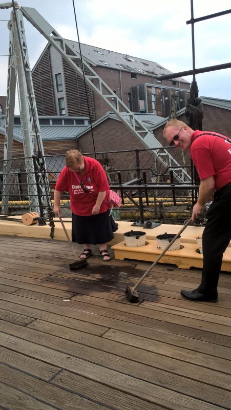 JAYNE &amp; PAUL WASHINGING THE DECK