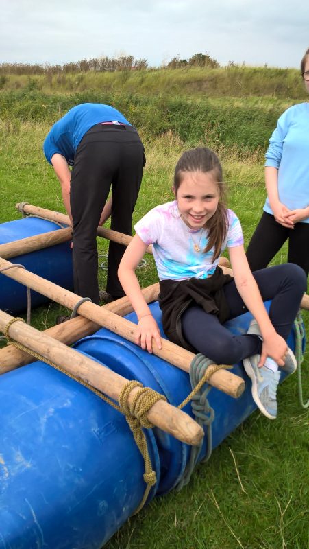 HOLLY, AILEEN'S GRANDDAUGHTER, WAITING FOR OLLIE TO COMPLETE THE RAFT. POPPY, AILEEN'S ELDEST GRANDDAUGHTER,  JUST OUT OF THE PHOTO. POPPY &amp; HOLLY JOINED THE GROUP AS SOME MEMBERS HAD TO CANCEL.