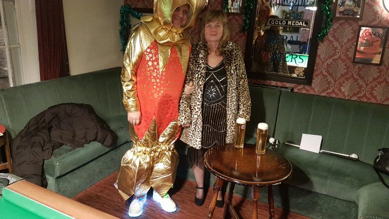 OUR JOHN AGAIN AS A CHRISTMAS CRACKER AT THE RED ADMIRAL PUB, WESTON-SUPER-MARE