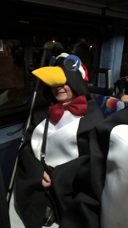 JULIE THE PENGUIN ON THE MINI BUS