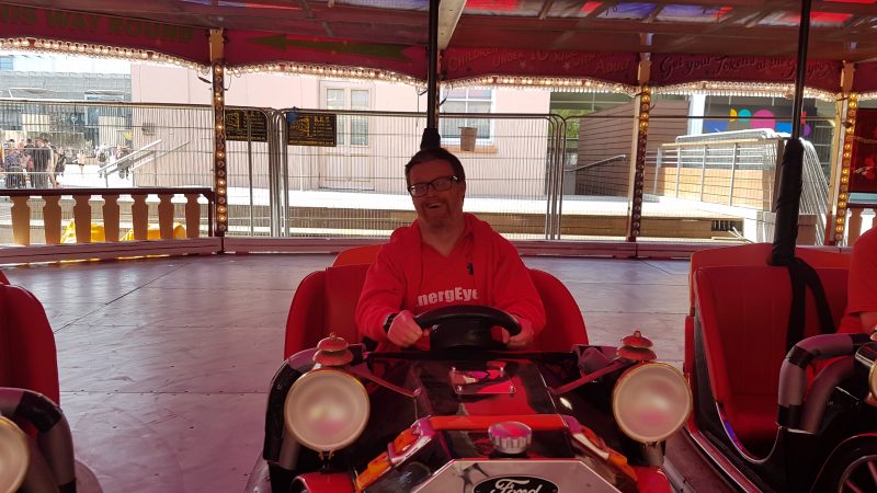 Andrew at The Dodgems ride at Funderworld Theme Park, Bristol. The group visited here after the show at the Hippodrome.