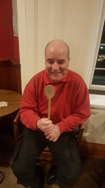 STEVE WITH THE WOODEN SPOON. HE LOOKS QUITE HAPPY THOUGH