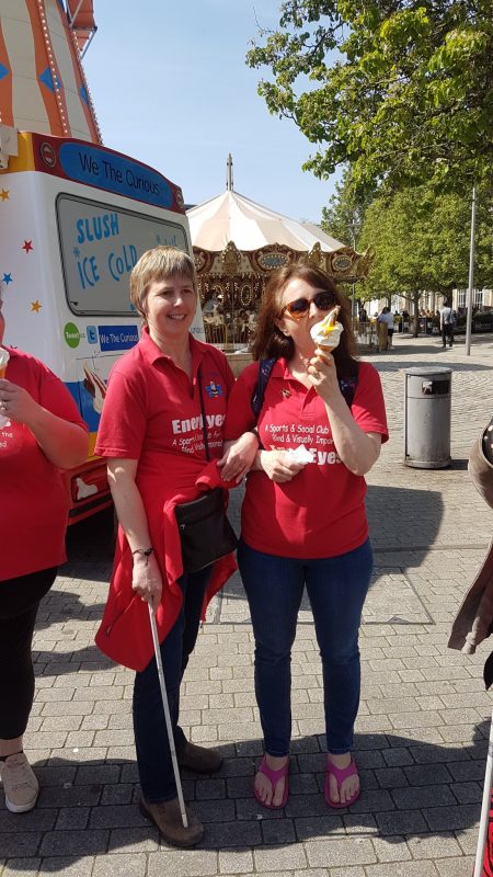 Clare tucking into an ice cream. I think Su must have finished hers.