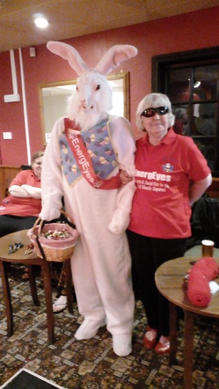 A huge Easter bunny, aka John Alexander,  visited this event. Annie stood by the rabbit looking very happy with the Easter Eggs in the basket