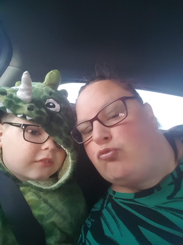 SAM WEARING HIS CROCODILE SUIT AND MICHELLE HIS MUM