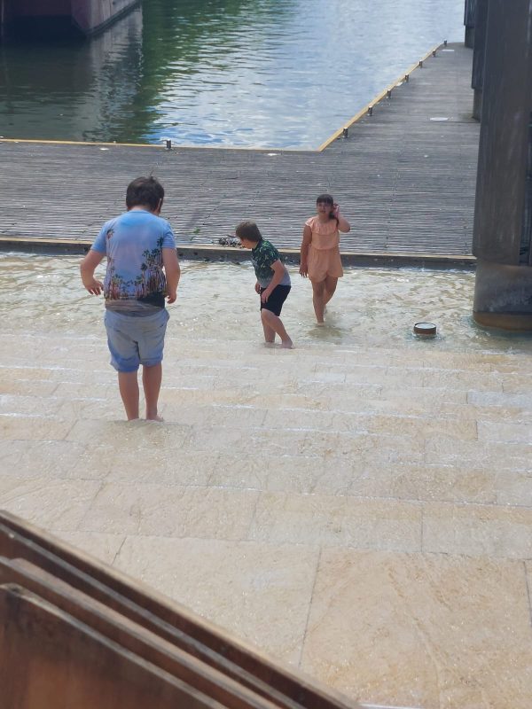 Max, Sam and Holly having a paddle near the Cascade Steps