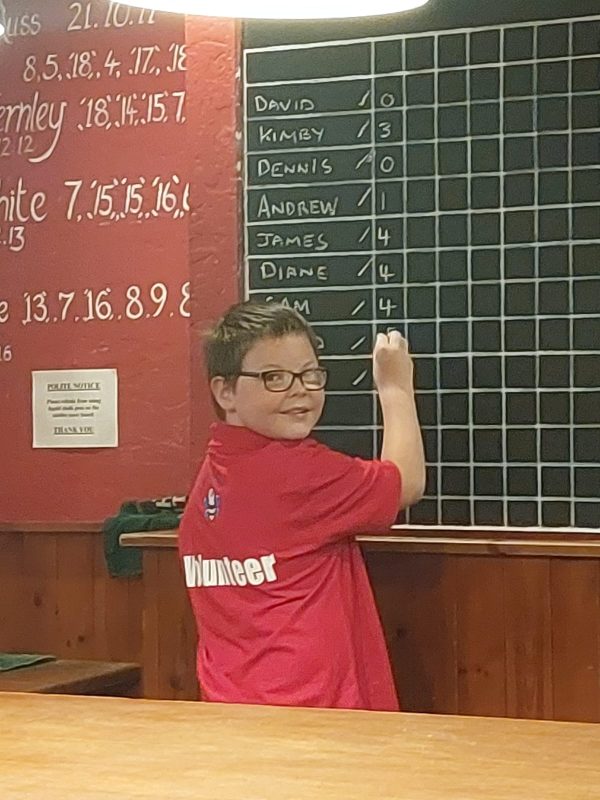 SAM MARKING UP THE SCORES OF THE MEMBERS